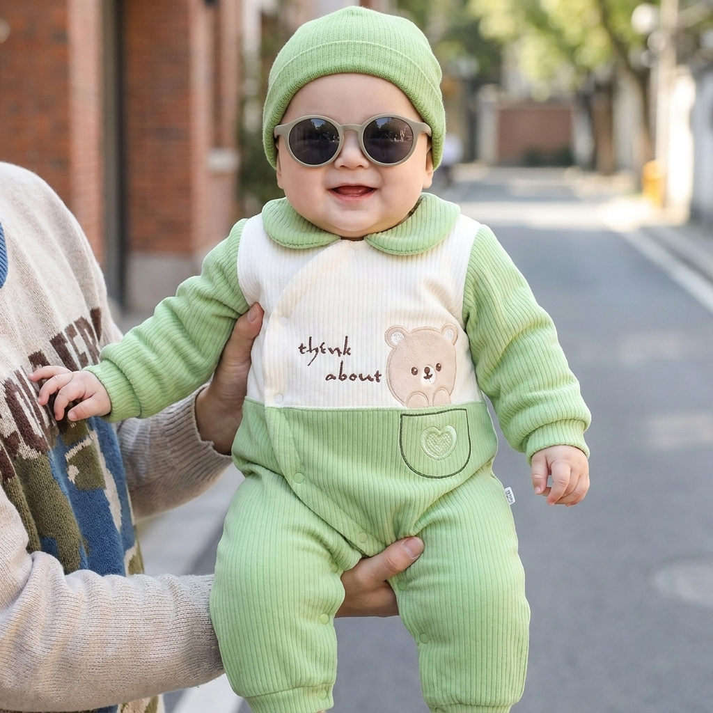 Teddy Pocket Velvet Baby Romper – 1PC