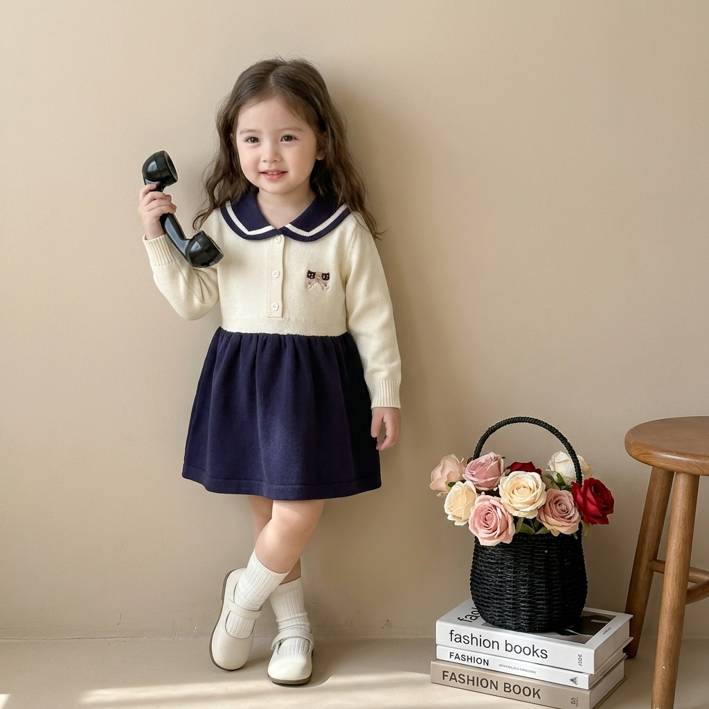 Classic Collar Girls Winter Frock – 1PC