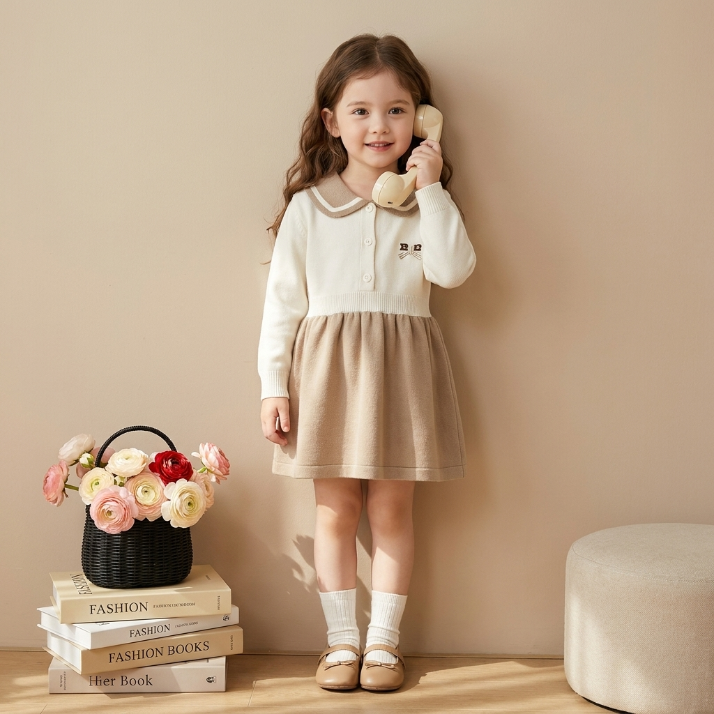 Classic Collar Girls Winter Frock – 1PC