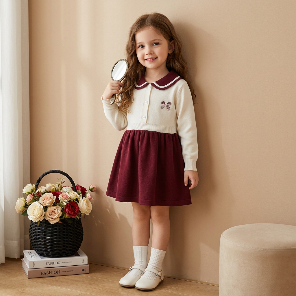 Classic Collar Girls Winter Frock – 1PC