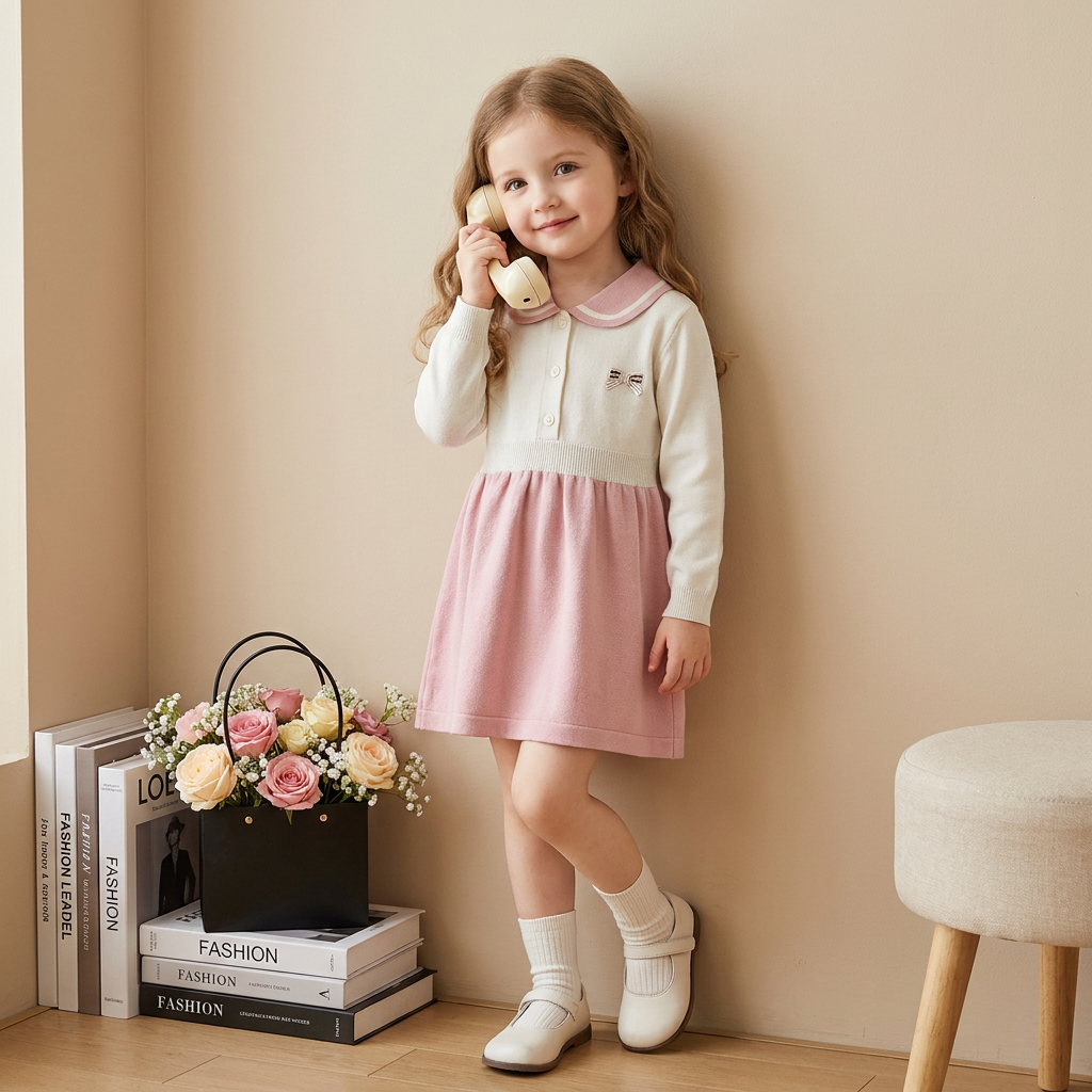 Classic Collar Girls Winter Frock – 1PC