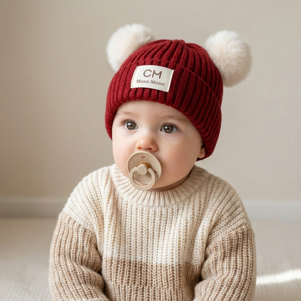 Double Pom Pom Baby Knitted Winter Cap – 4 Colors | Faba Kids