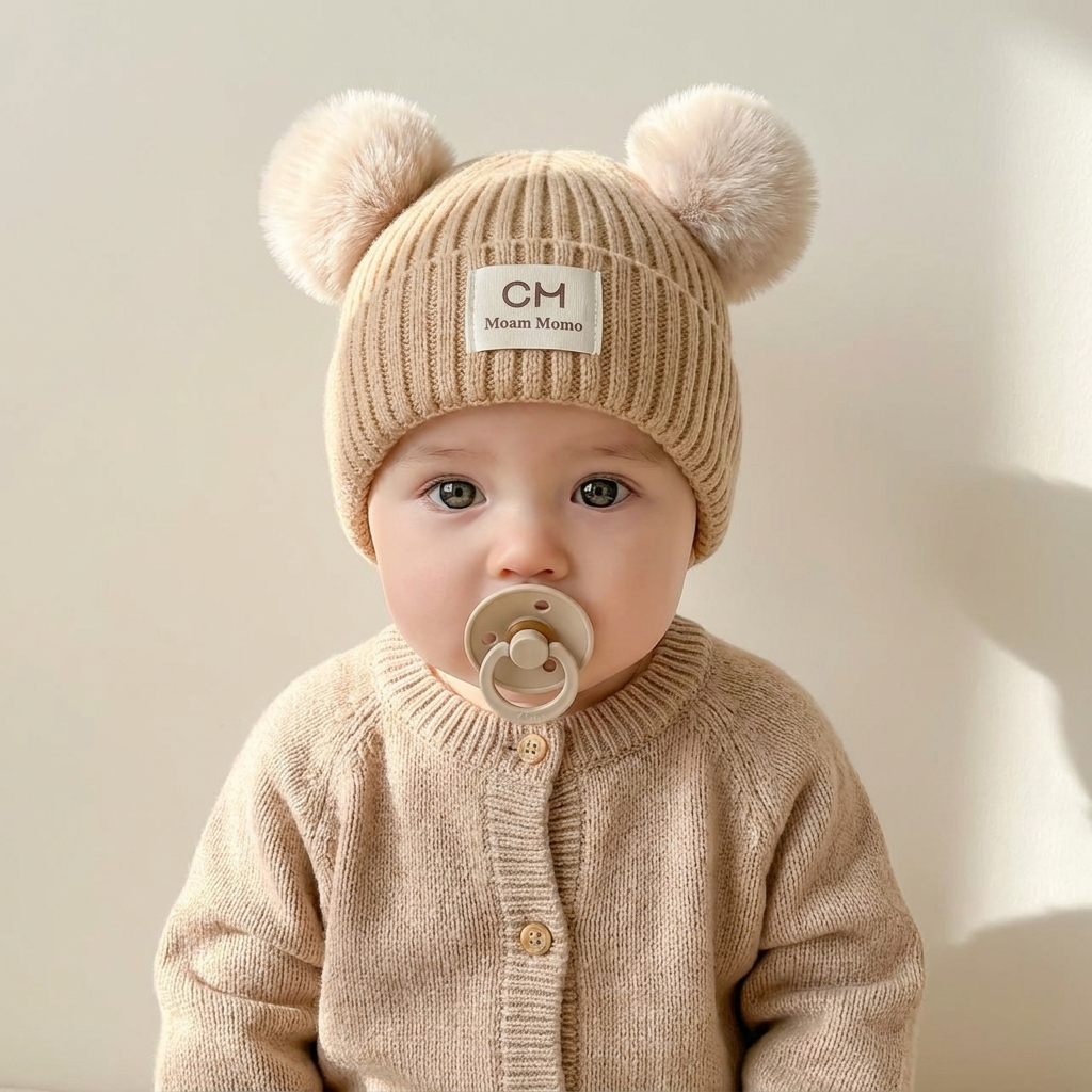 Double Pom Pom Baby Knitted Winter Cap – 4 Colors | Faba Kids