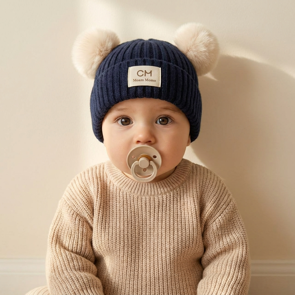Double Pom Pom Baby Knitted Winter Cap – 4 Colors | Faba Kids