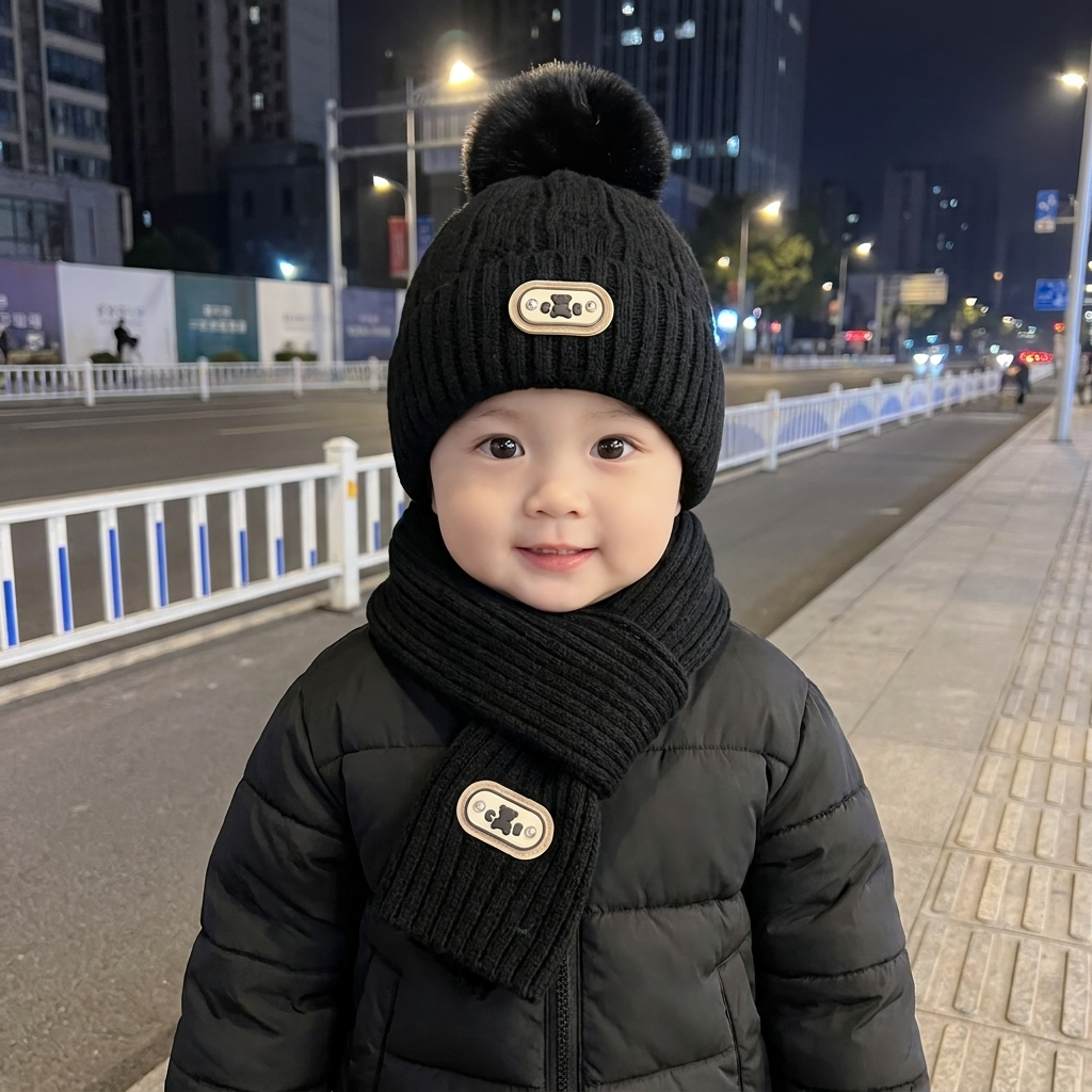 Pom-Pom Knit Cap & Muffler Set – 2PC | Faba Kids