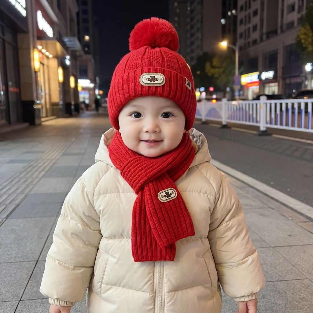Pom-Pom Knit Cap & Muffler Set – 2PC | Faba Kids