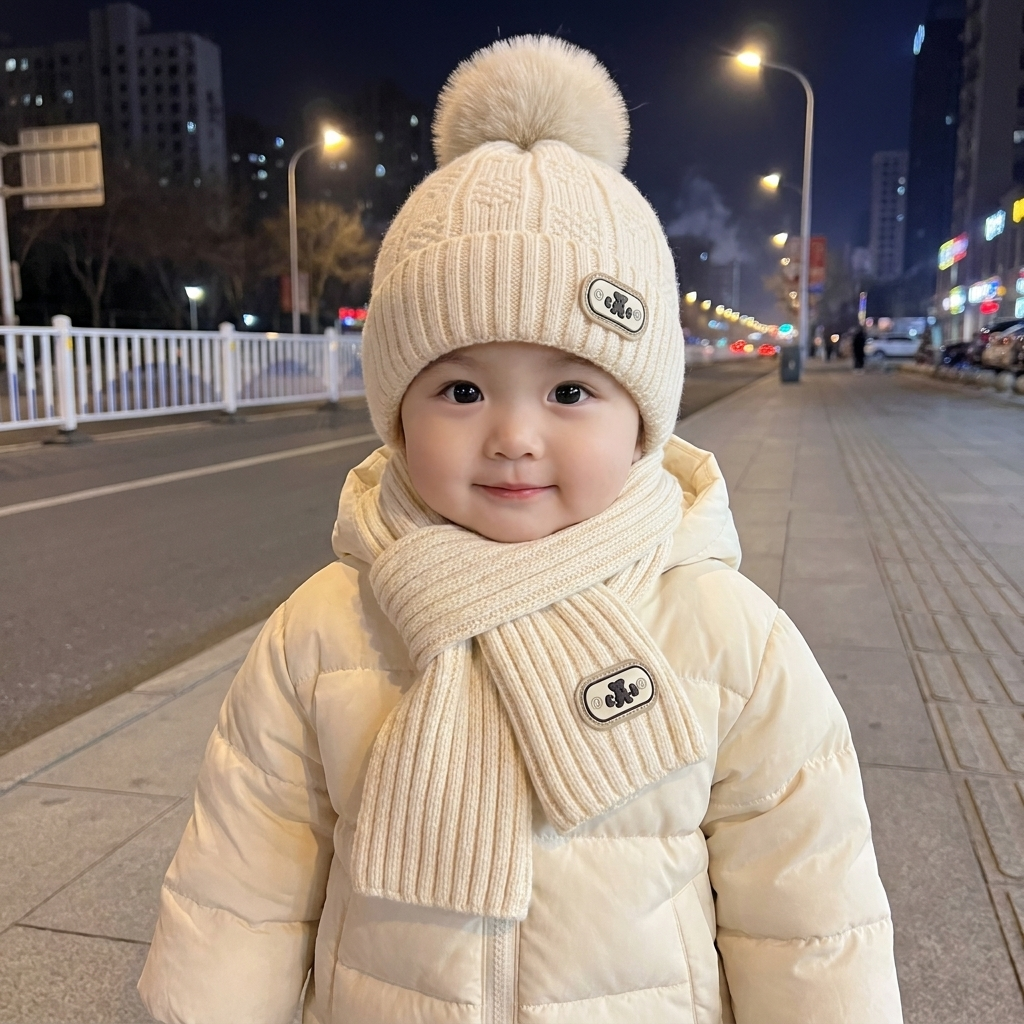Pom-Pom Knit Cap & Muffler Set – 2PC | Faba Kids