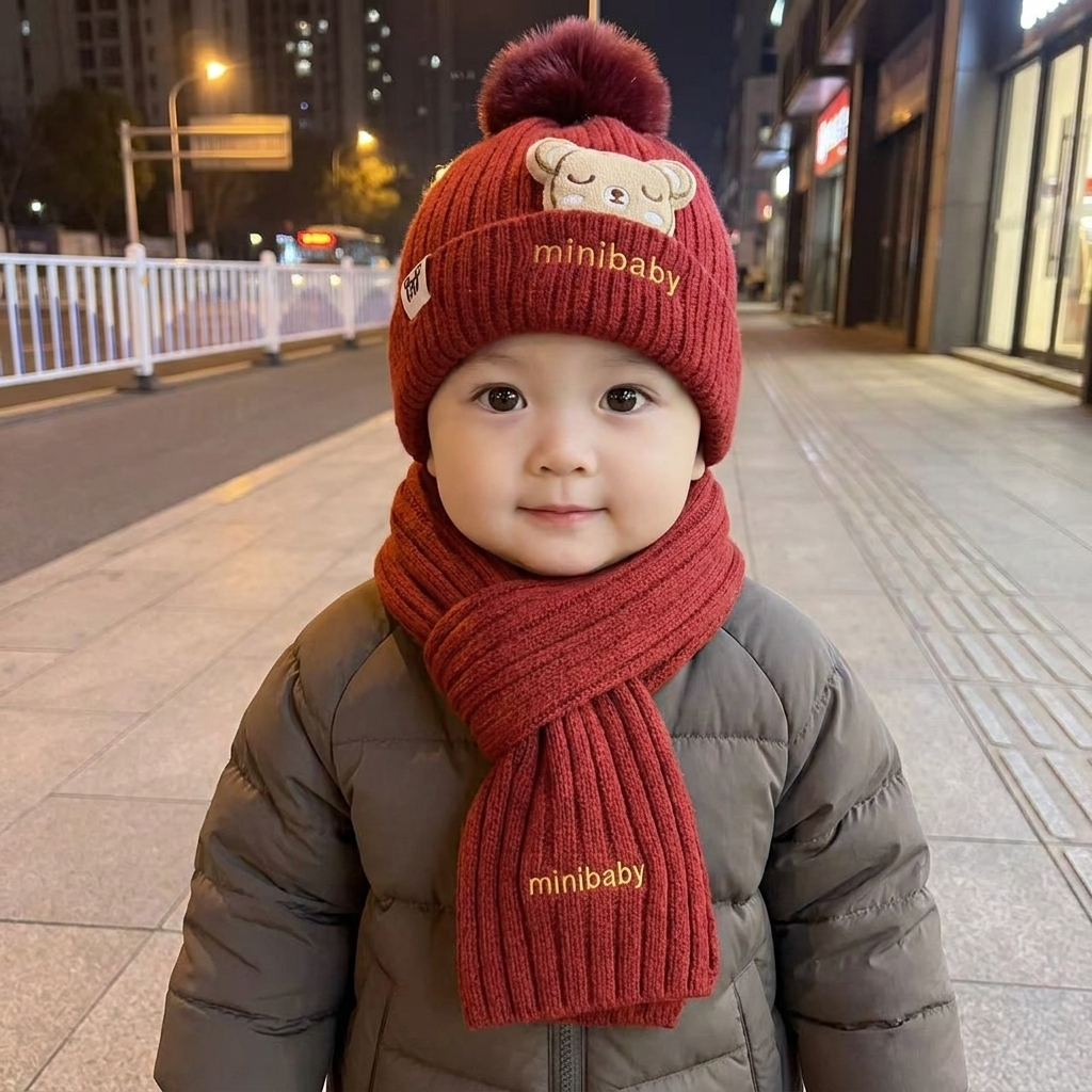 MiniBear Knit Cap & Muffler Set – 2PC | Faba Kids