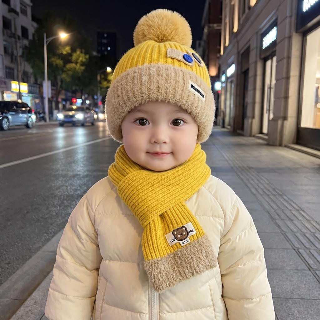 Cozy Fur Trim Knit Cap & Muffler Set – 2PC | Faba Kids