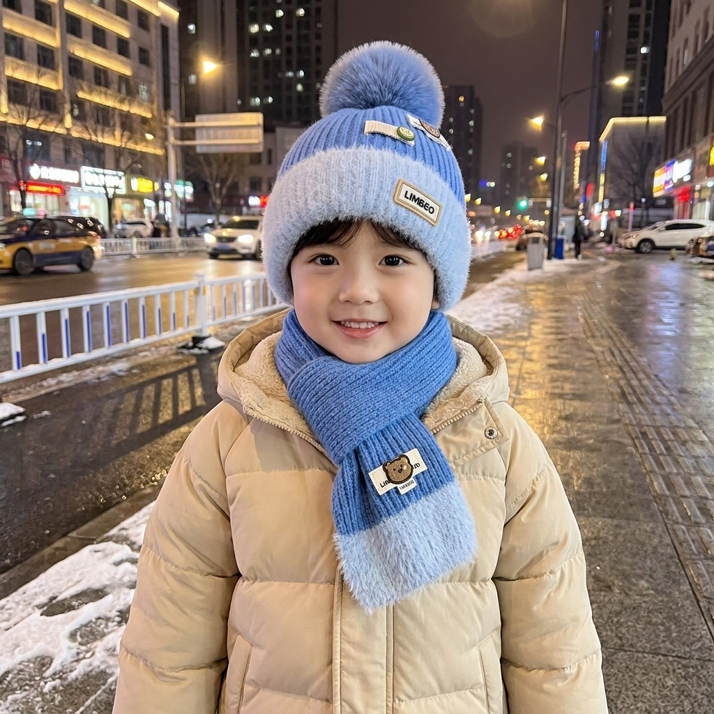 Cozy Fur Trim Knit Cap & Muffler Set – 2PC | Faba Kids