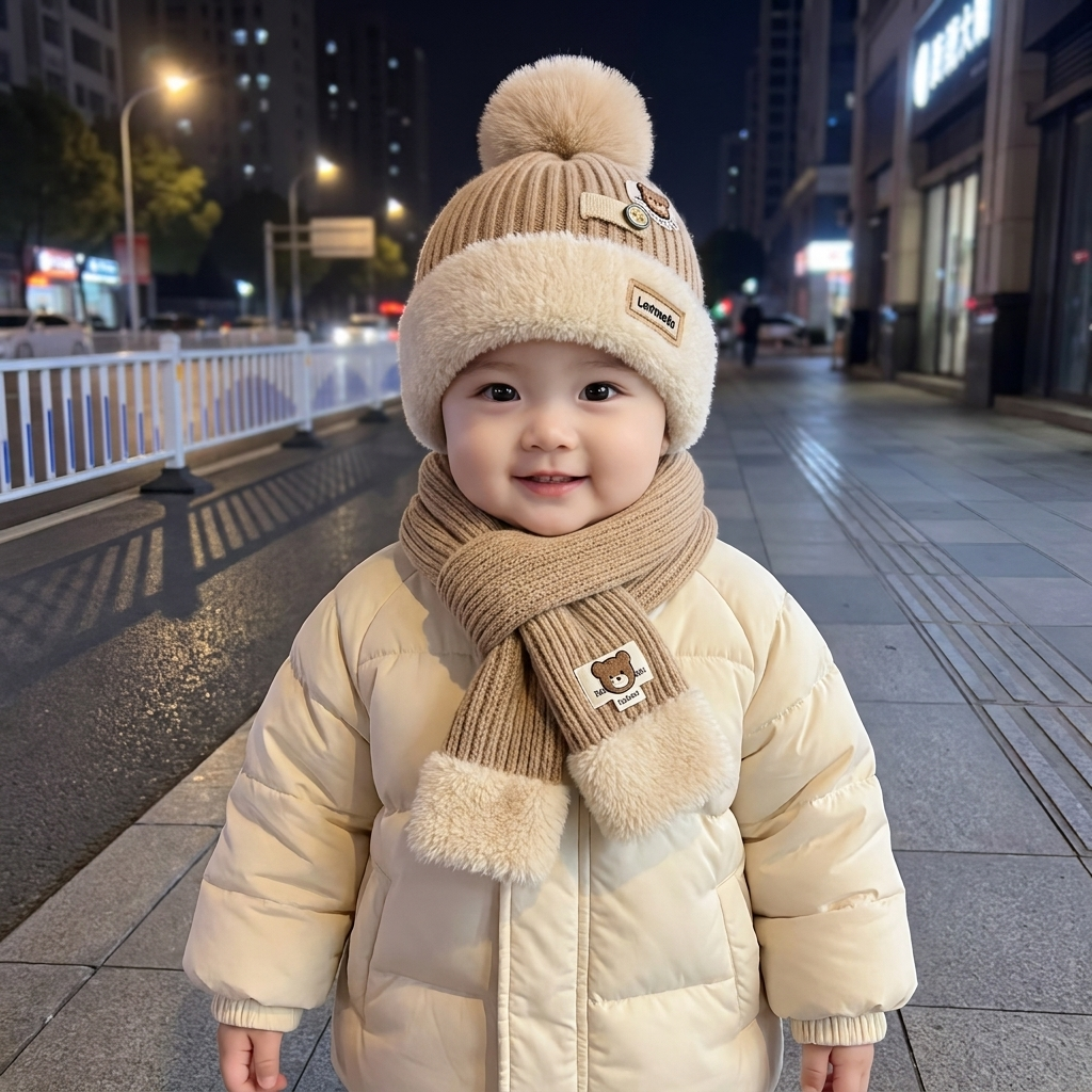 Cozy Fur Trim Knit Cap & Muffler Set – 2PC | Faba Kids