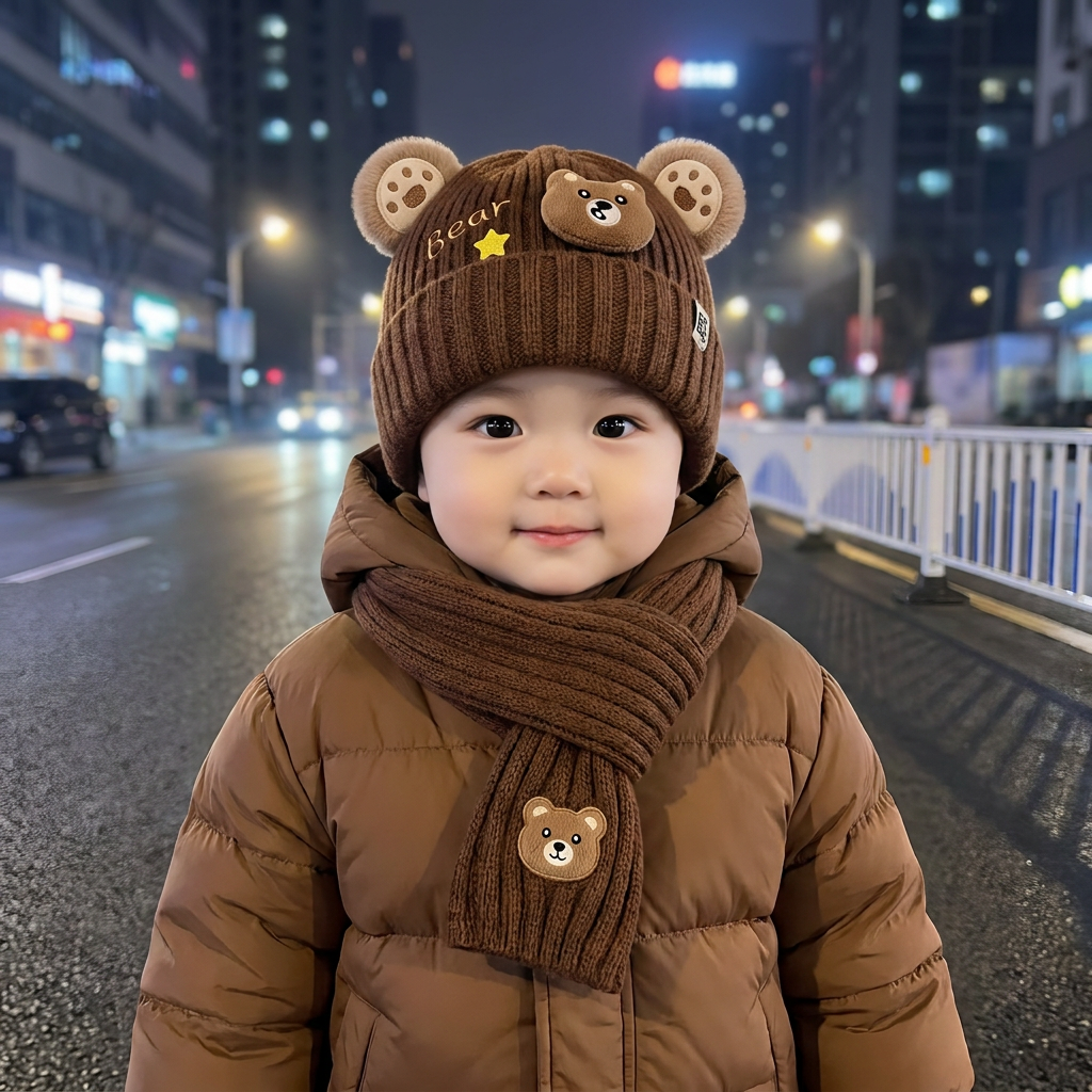 Cute Bear Ear Knit Cap & Muffler Set – 2PC | Faba Kids