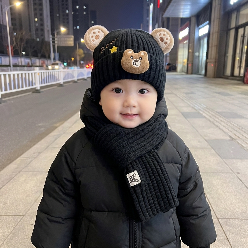 Cute Bear Ear Knit Cap & Muffler Set – 2PC | Faba Kids