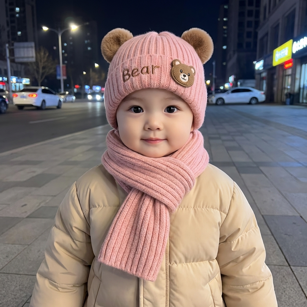 Cute Bear Ear Knit Cap & Muffler Set – 2PC | Faba Kids