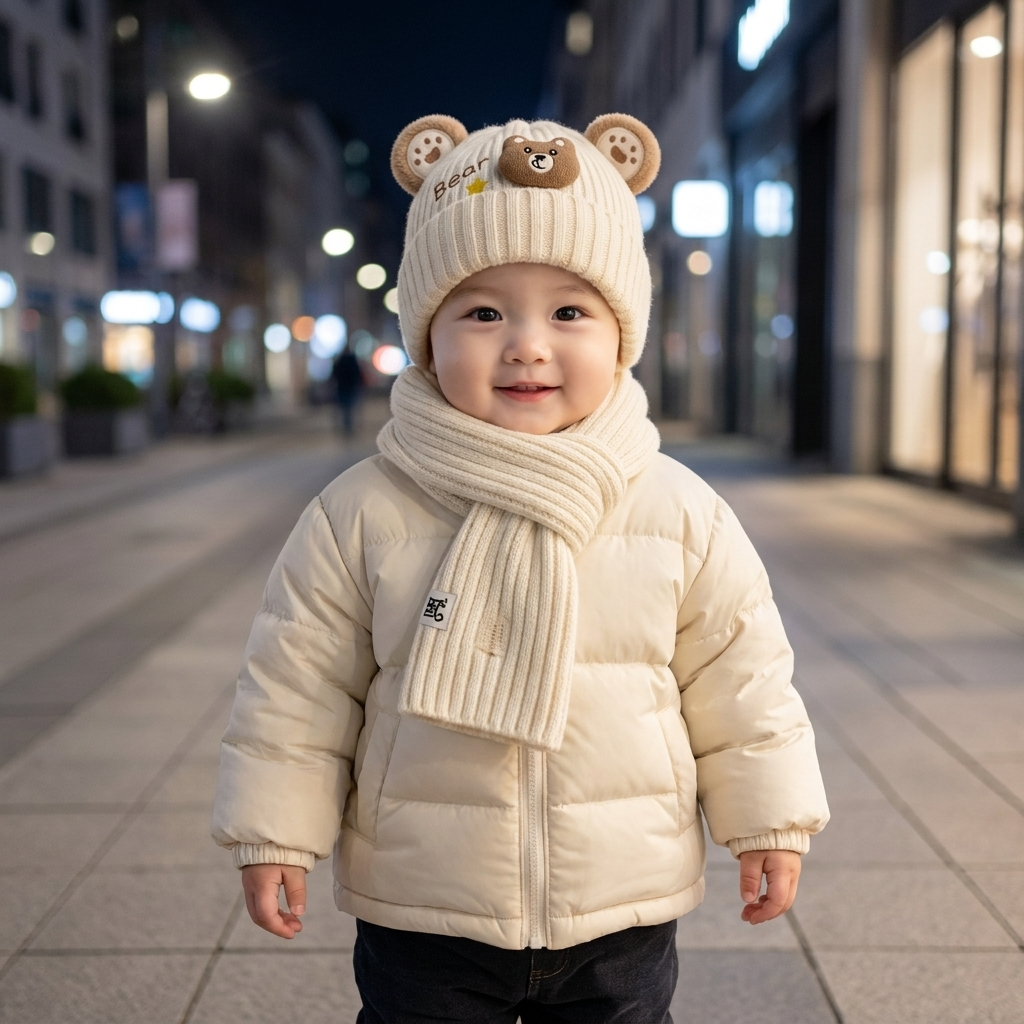 Cute Bear Ear Knit Cap & Muffler Set – 2PC | Faba Kids