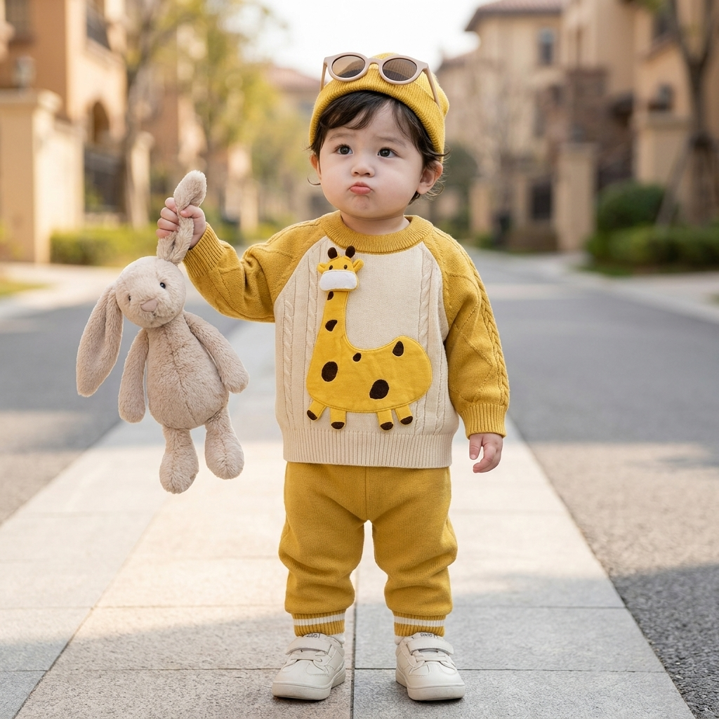 Giraffe Knit 3PC Cap, Shirt & Trouser Set | Faba Kids