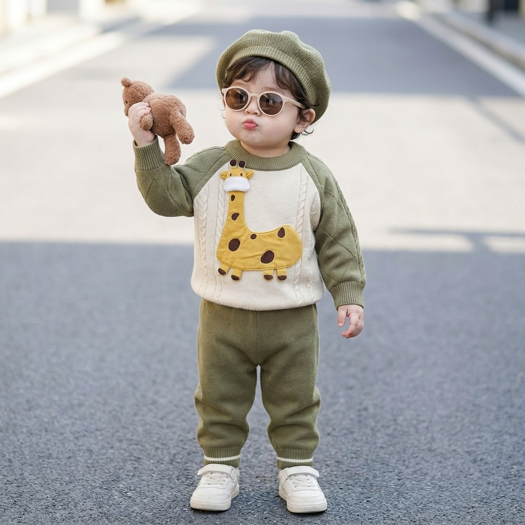 Giraffe Knit 3PC Cap, Shirt & Trouser Set | Faba Kids