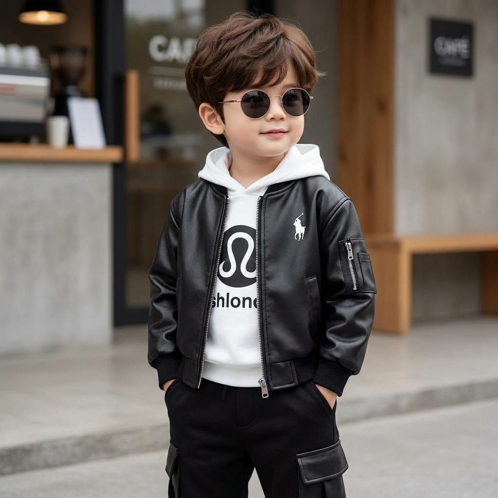 Boys Urban Leather Jacket 3PC Outfit Set