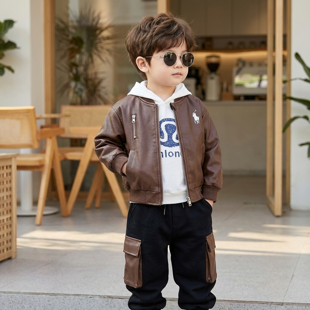 Boys Urban Leather Jacket 3PC Outfit Set