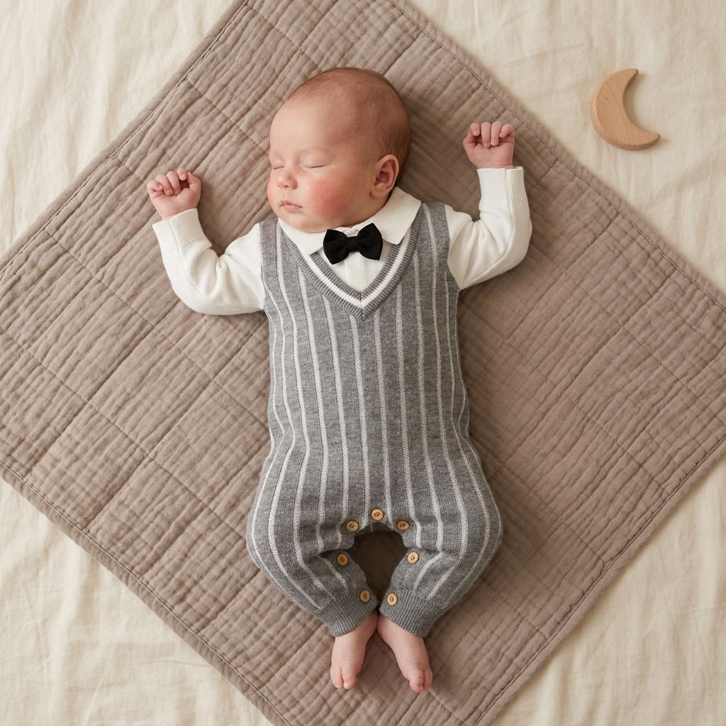 Baby Gentleman Striped Knit Romper – 3 Colors | Faba Kids