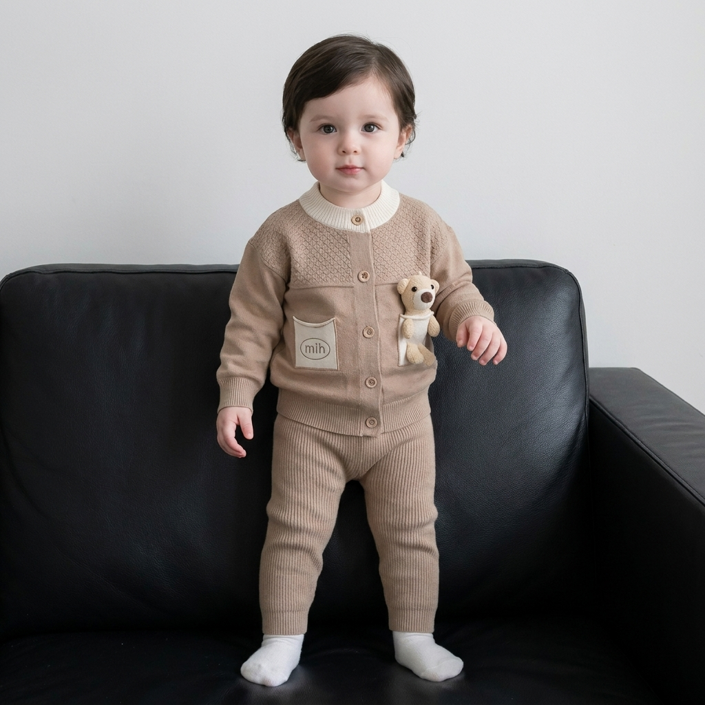 Baby Teddy Pocket Knit Shirt & Trouser Set – 2PC | Faba Kids
