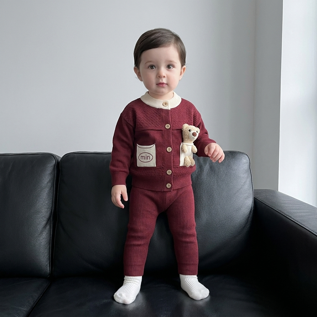 Baby Teddy Pocket Knit Shirt & Trouser Set – 2PC | Faba Kids