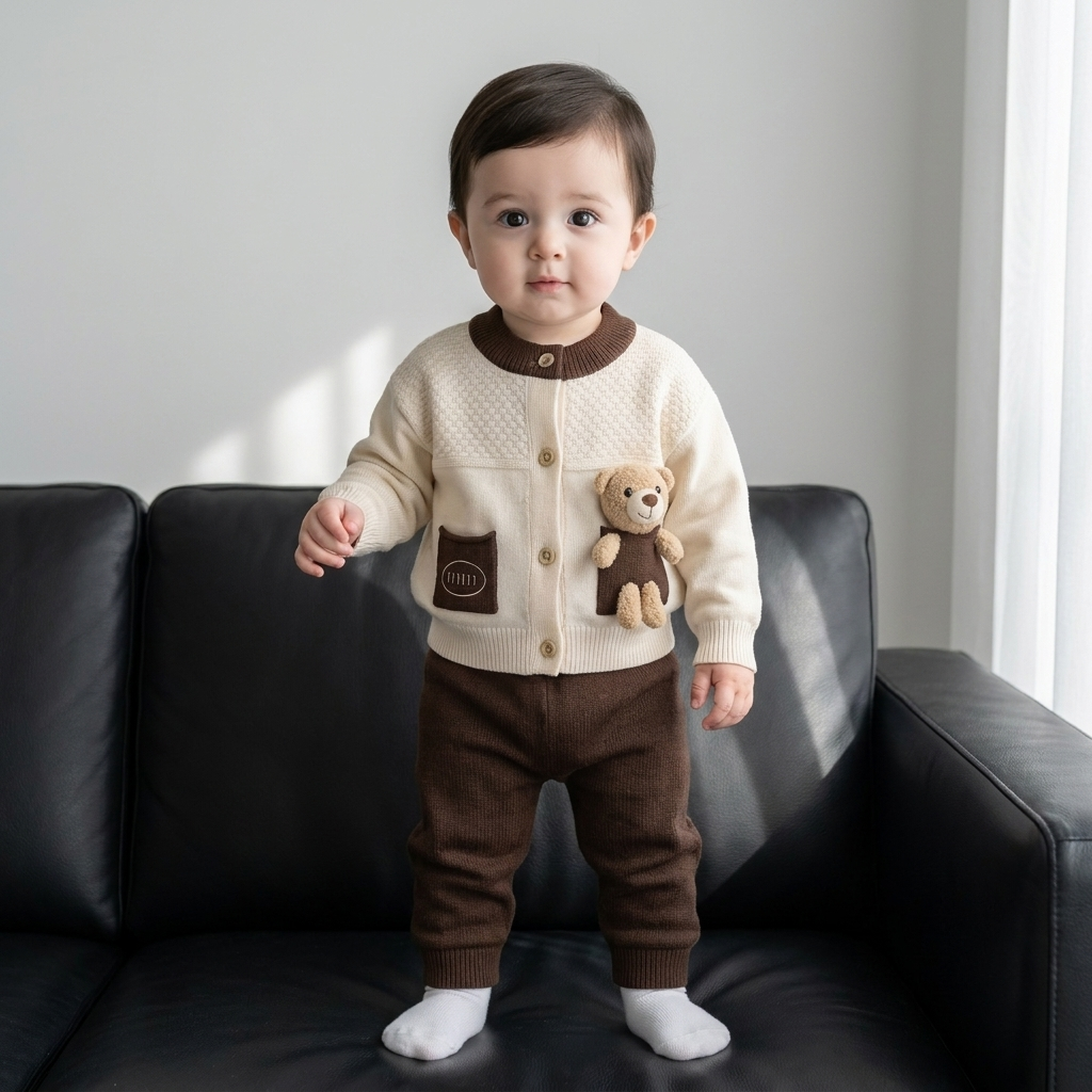 Baby Teddy Pocket Knit Shirt & Trouser Set – 2PC | Faba Kids