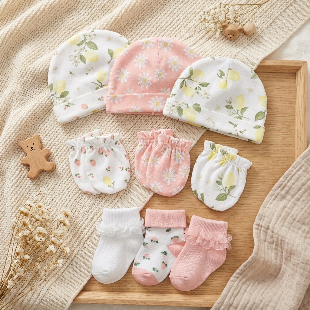 Newborn 8PC Cap, Mittens & Socks Set – 2 Designs | Faba Kids