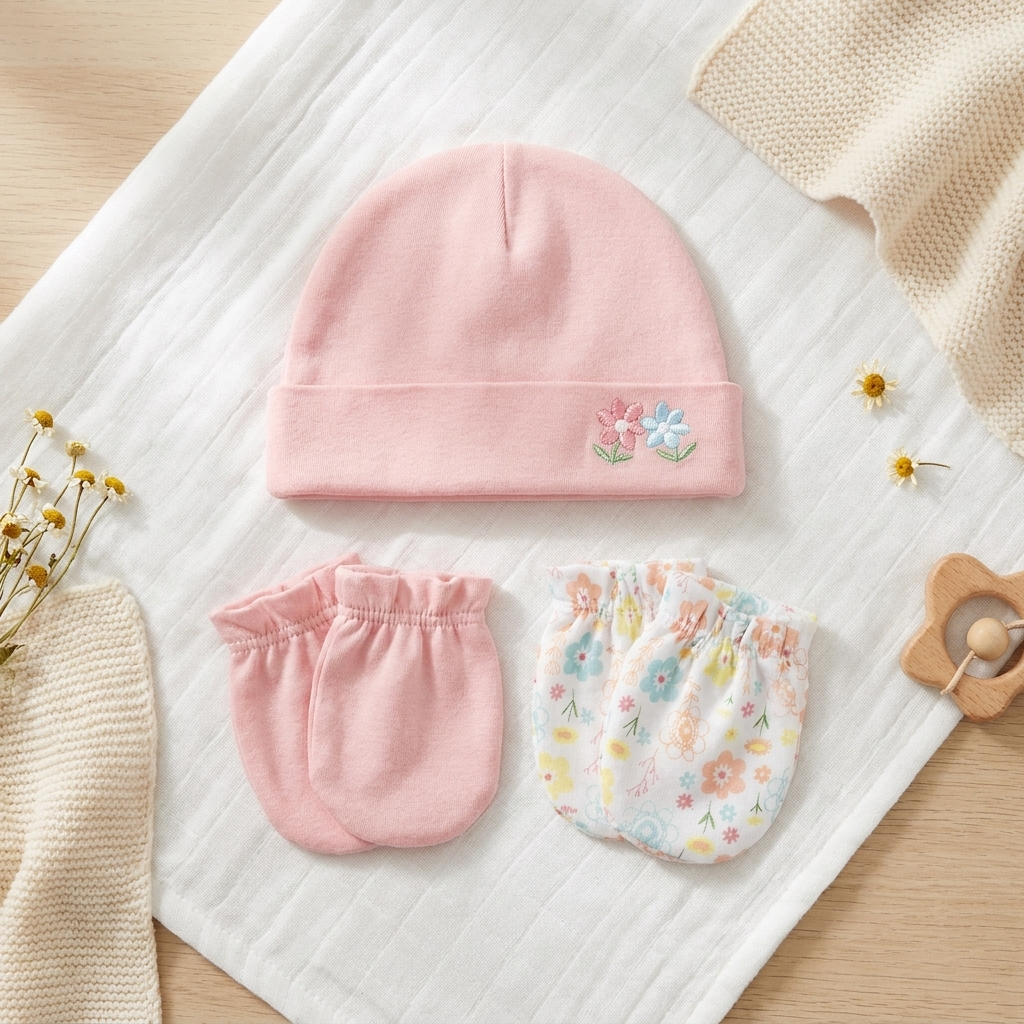 Newborn 4PC Cap & Mittens Set – 2 Designs | Faba Kids