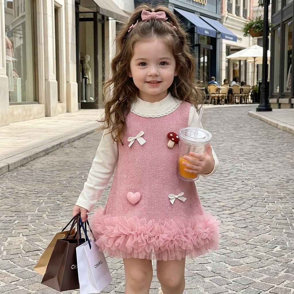 Girls Velvet Frock with Tulle Ruffle & Cute Appliqués | Faba Kids