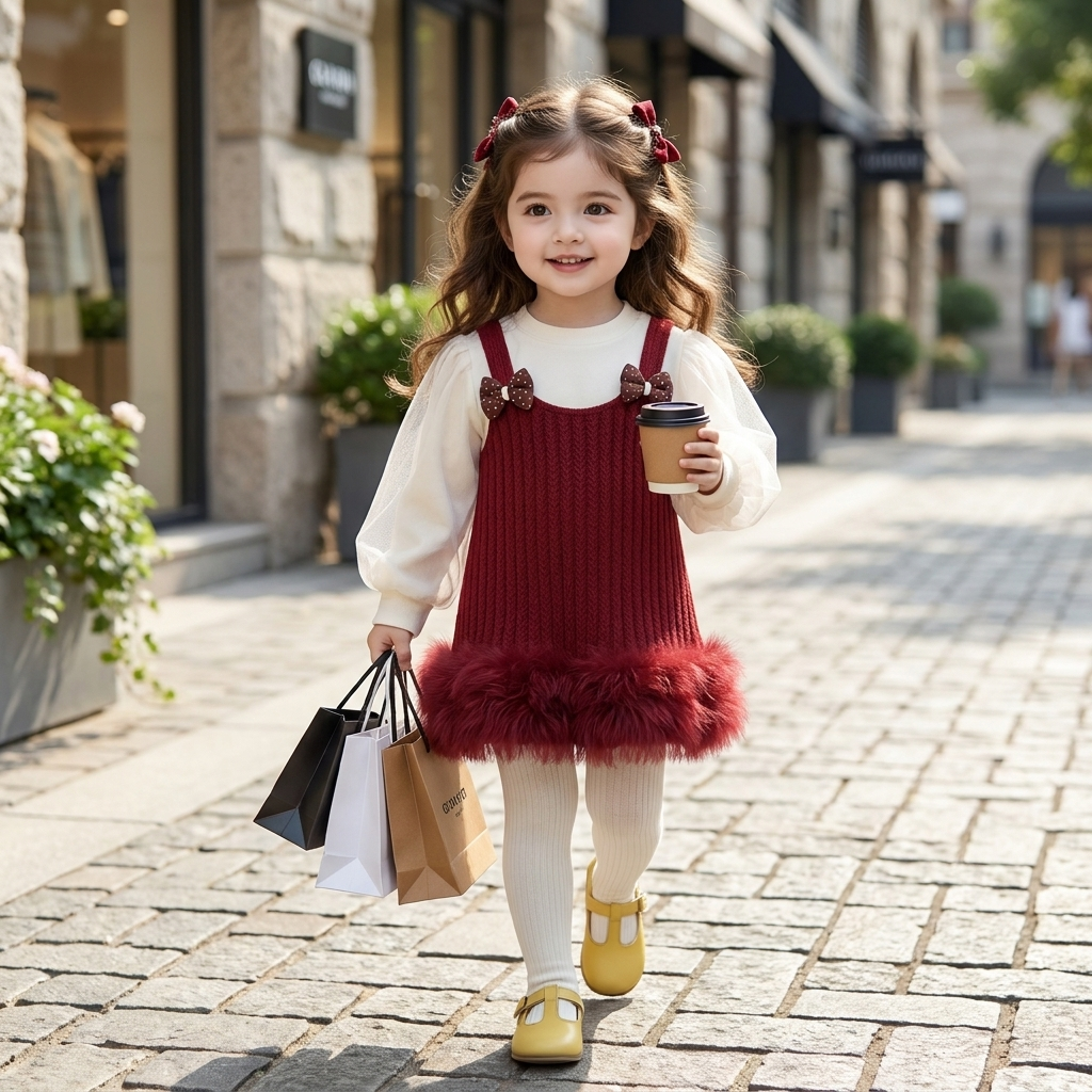 Girls Velvet Frock with Bow & Ruffle Detail | Faba Kids