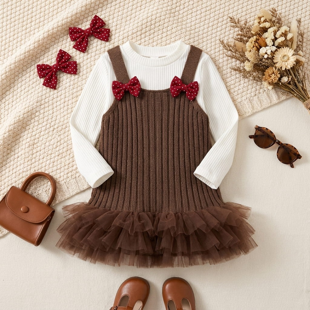 Girls Velvet Frock with Bow & Ruffle Detail | Faba Kids