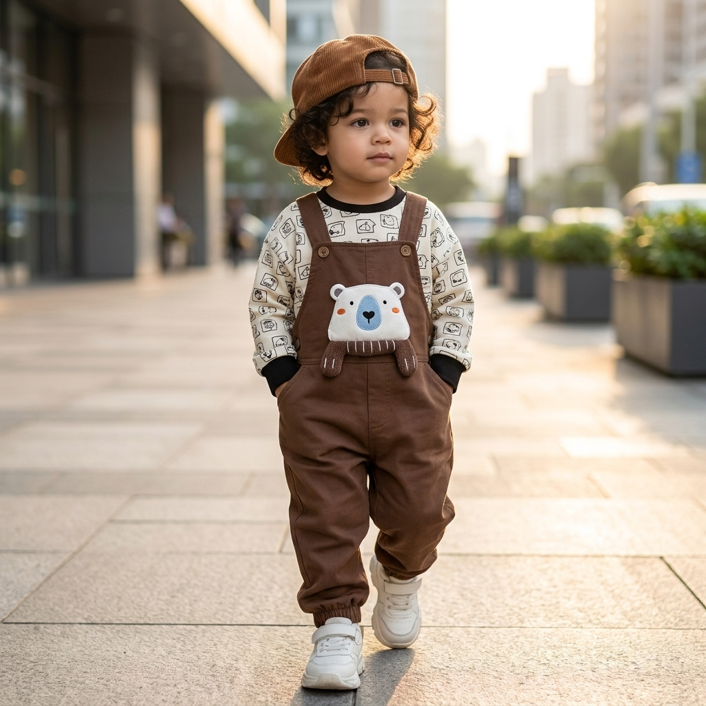 Boys 2PC Bear Dungaree & Printed Shirt Set – 3 Colors | Faba Kids