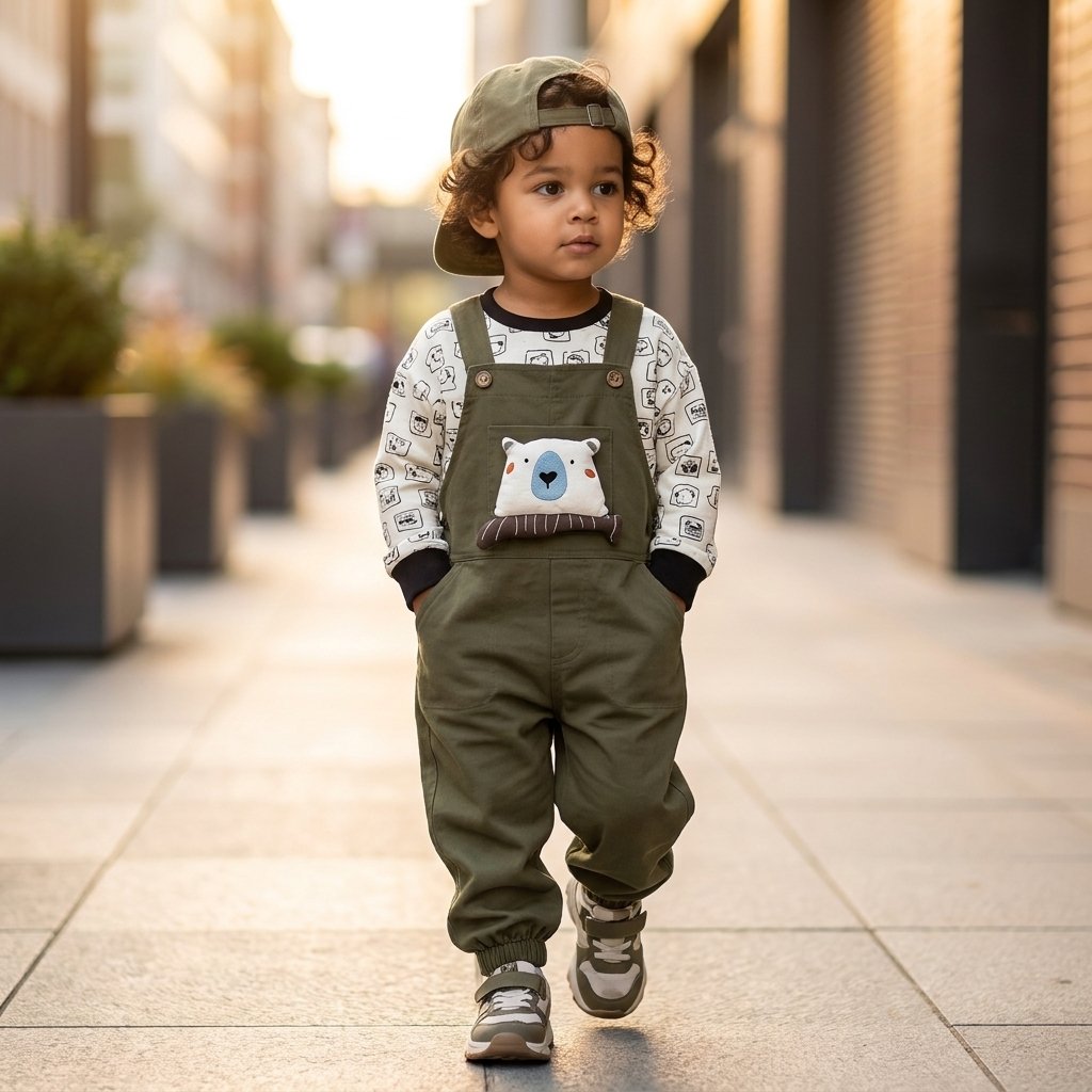 Boys 2PC Bear Dungaree & Printed Shirt Set – 3 Colors | Faba Kids