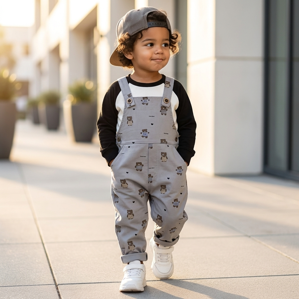 Kids 2PC Cute Bear Dungaree & Shirt Set – 3 Colors | Faba Kids