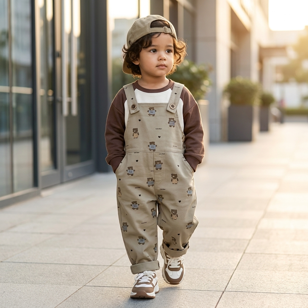 Kids 2PC Cute Bear Dungaree & Shirt Set – 3 Colors | Faba Kids