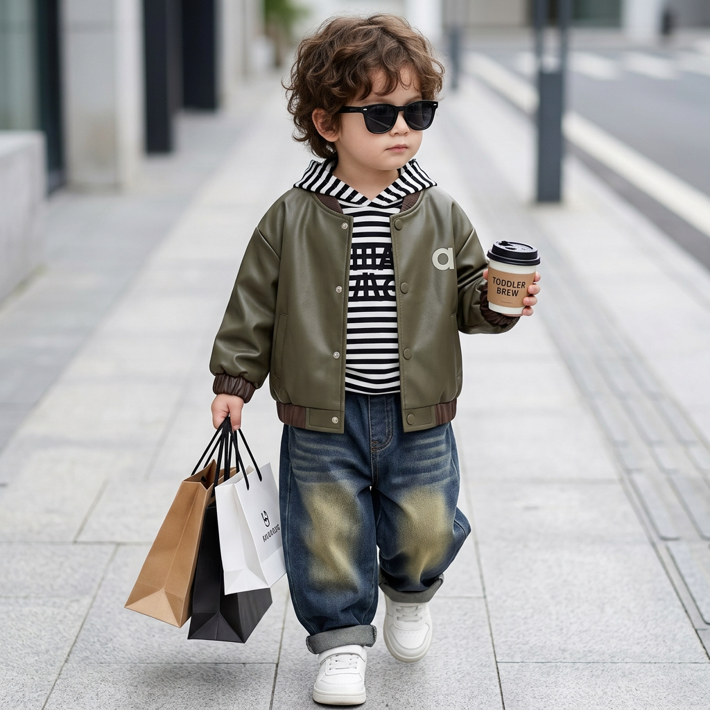 Kids 3PC Leather Jacket, Shirt & Denim Pants Set – Unisex