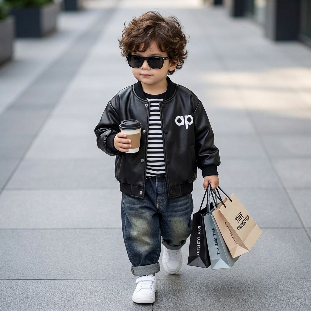 Kids 3PC Leather Jacket, Shirt & Denim Pants Set – Unisex