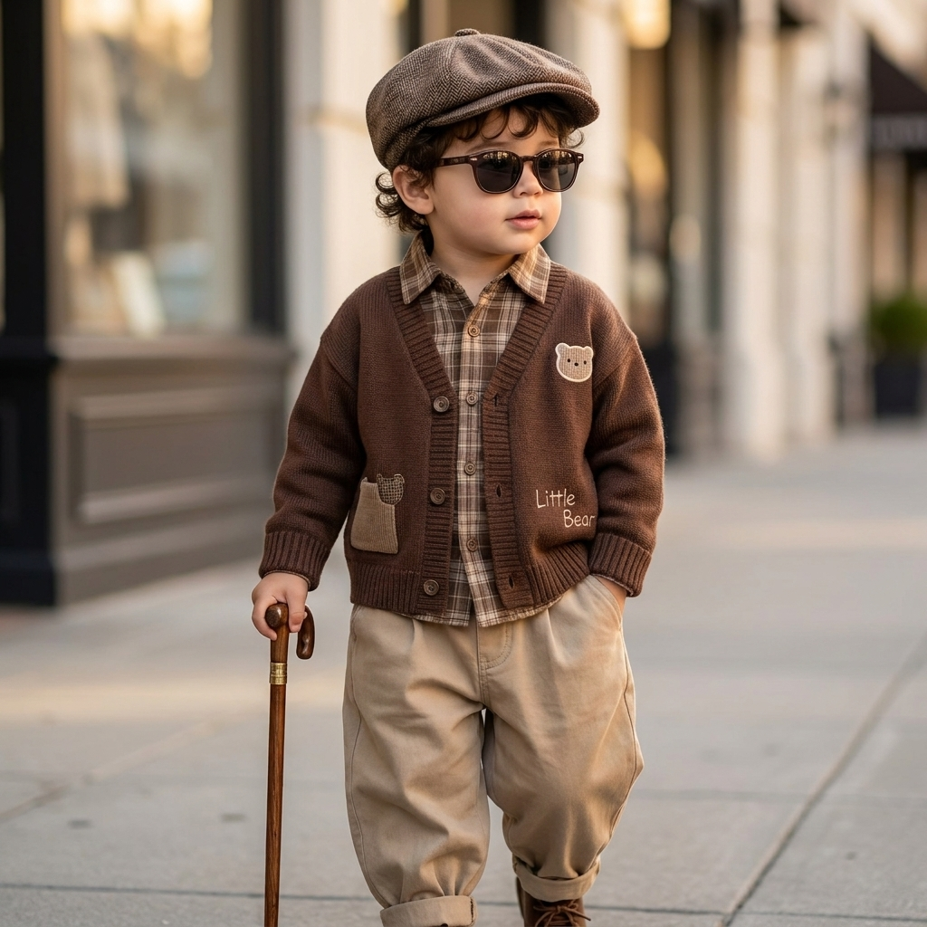 Kids 3PC Teddy Sweater, Check Shirt & Pants Set – 2 Colors