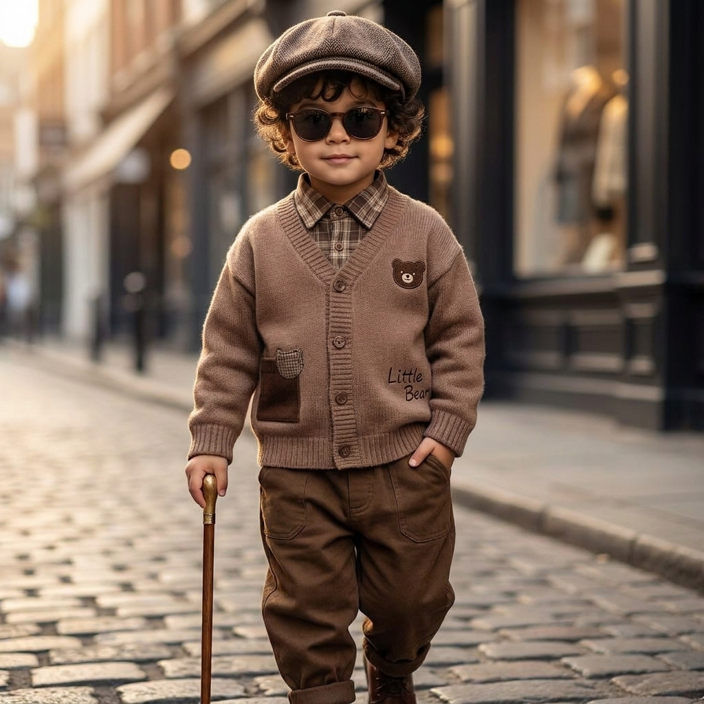Kids 3PC Teddy Sweater, Check Shirt & Pants Set – 2 Colors
