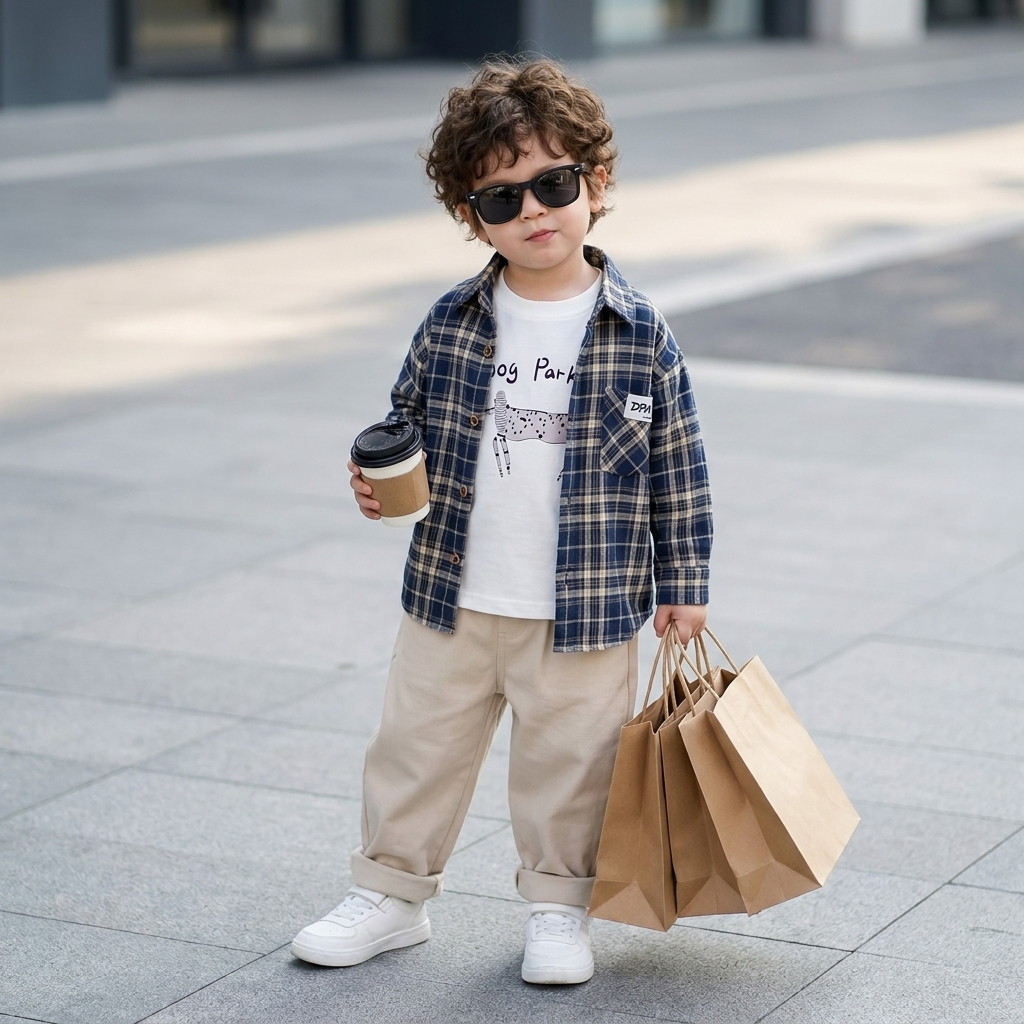 Boys 3PC Check Shirt, Inner Tee & Pants Set | Faba Kids