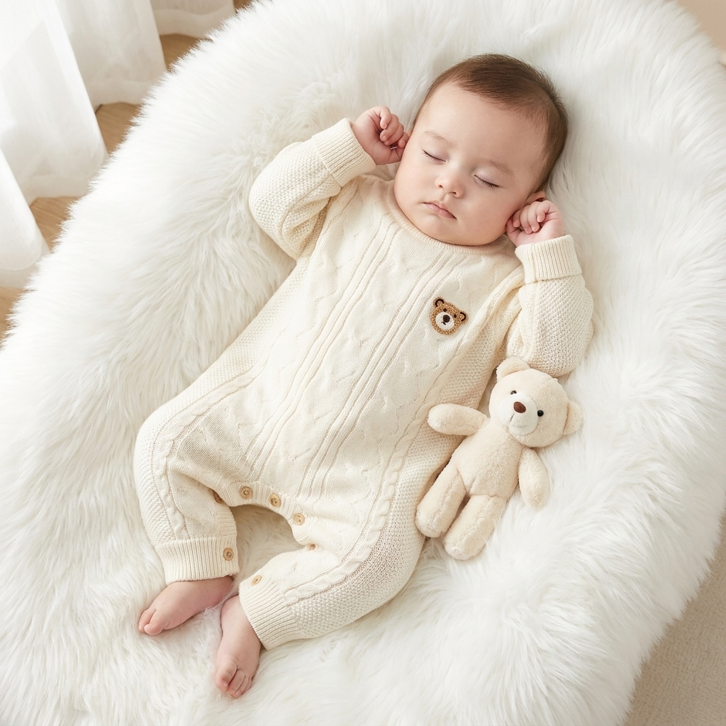 Baby Bear Cable Knit Romper – 1PC | 3 Colors | Faba Kids