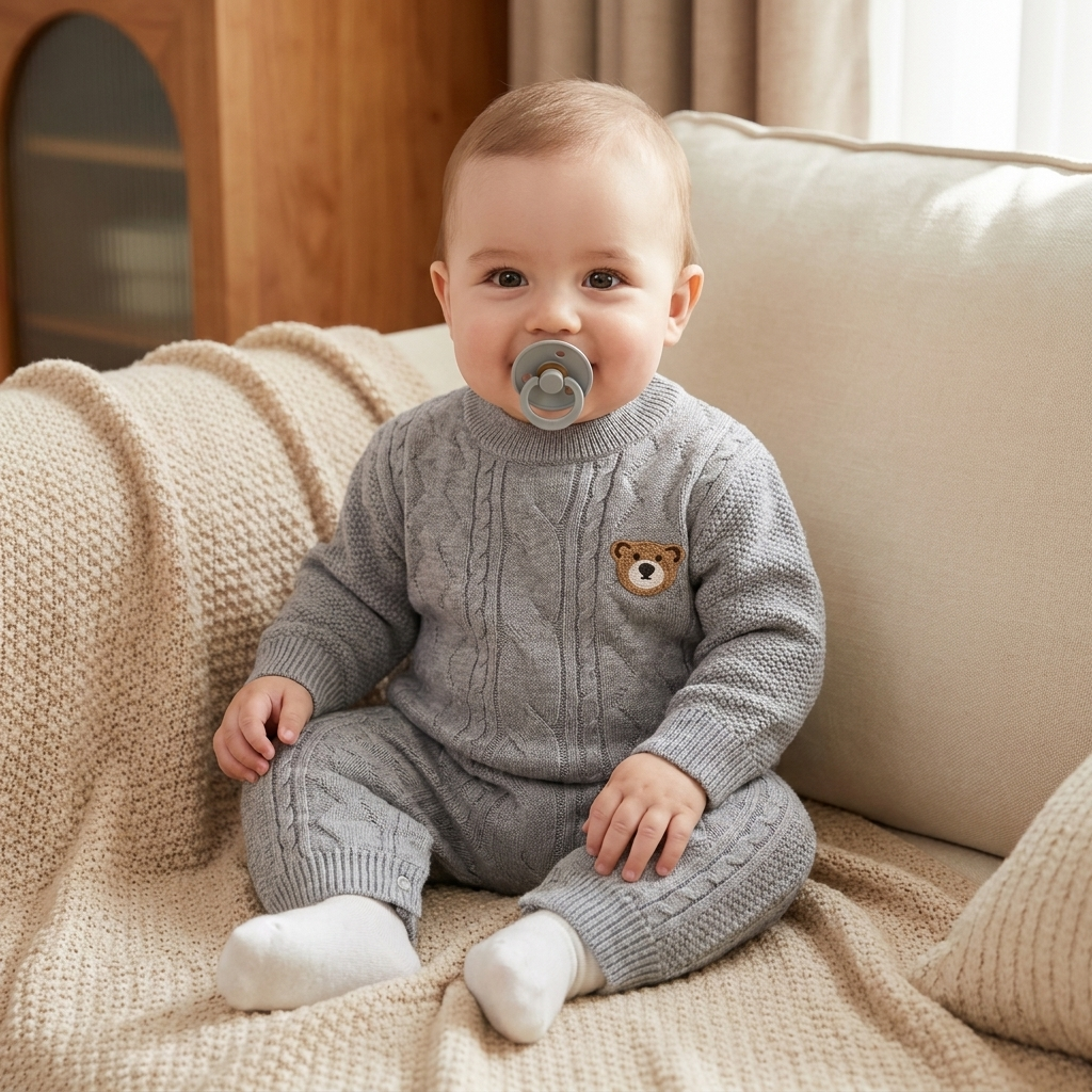 Baby Bear Cable Knit Romper – 1PC | 3 Colors | Faba Kids