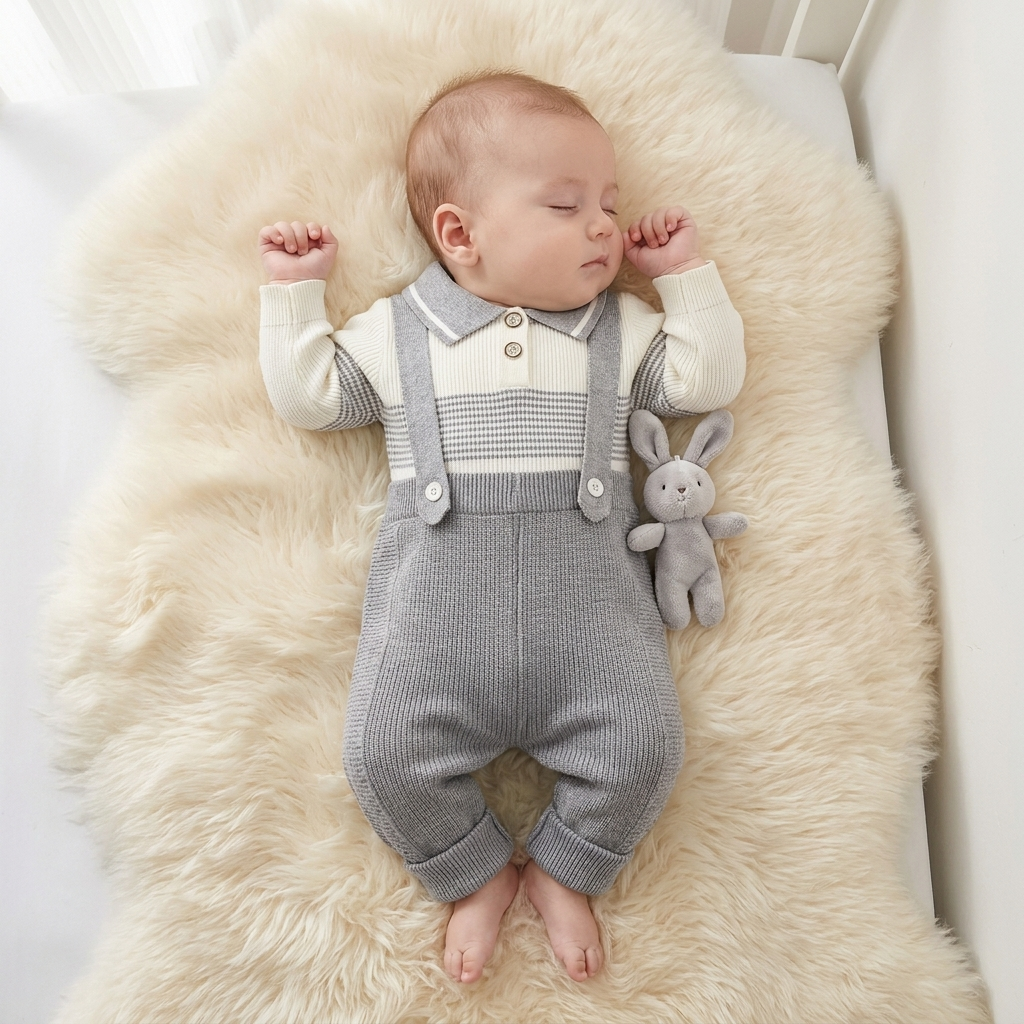 Boys 2PC Knitted Dungaree & Striped Polo Shirt Set – 3 Colors | Faba Kids