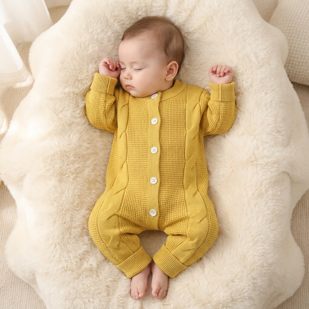Textured Cable Knit Baby Romper – 1PC | 3 Colors | Faba Kids