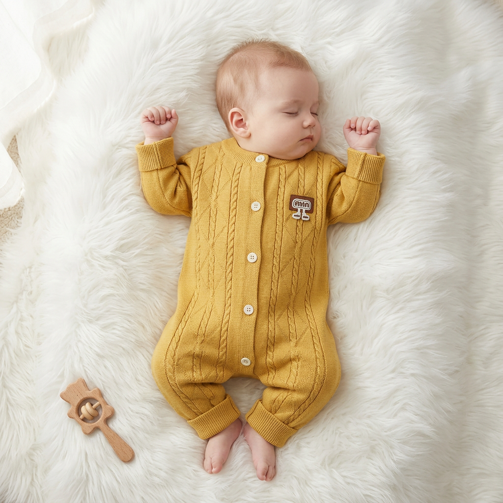 Classic Cable Knit Baby Romper – 1PC | 3 Colors | Faba Kids