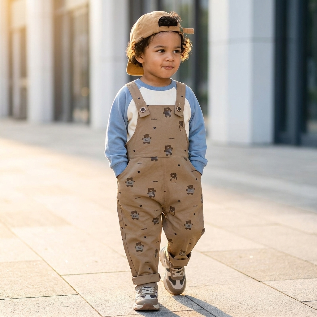 Kids 2PC Cute Bear Dungaree & Shirt Set – 3 Colors | Faba Kids