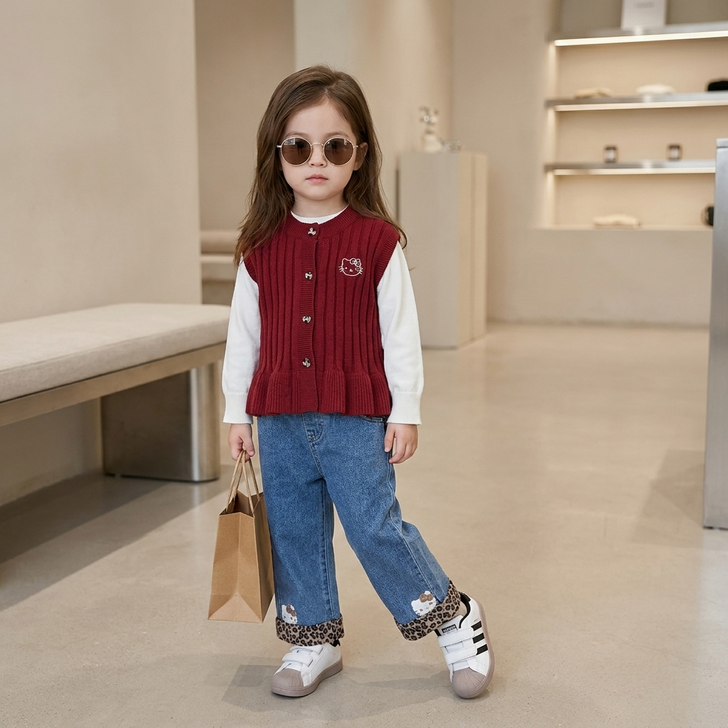 Girls 3PC Sweater, Shirt & Denim Pants Set | Faba Kids