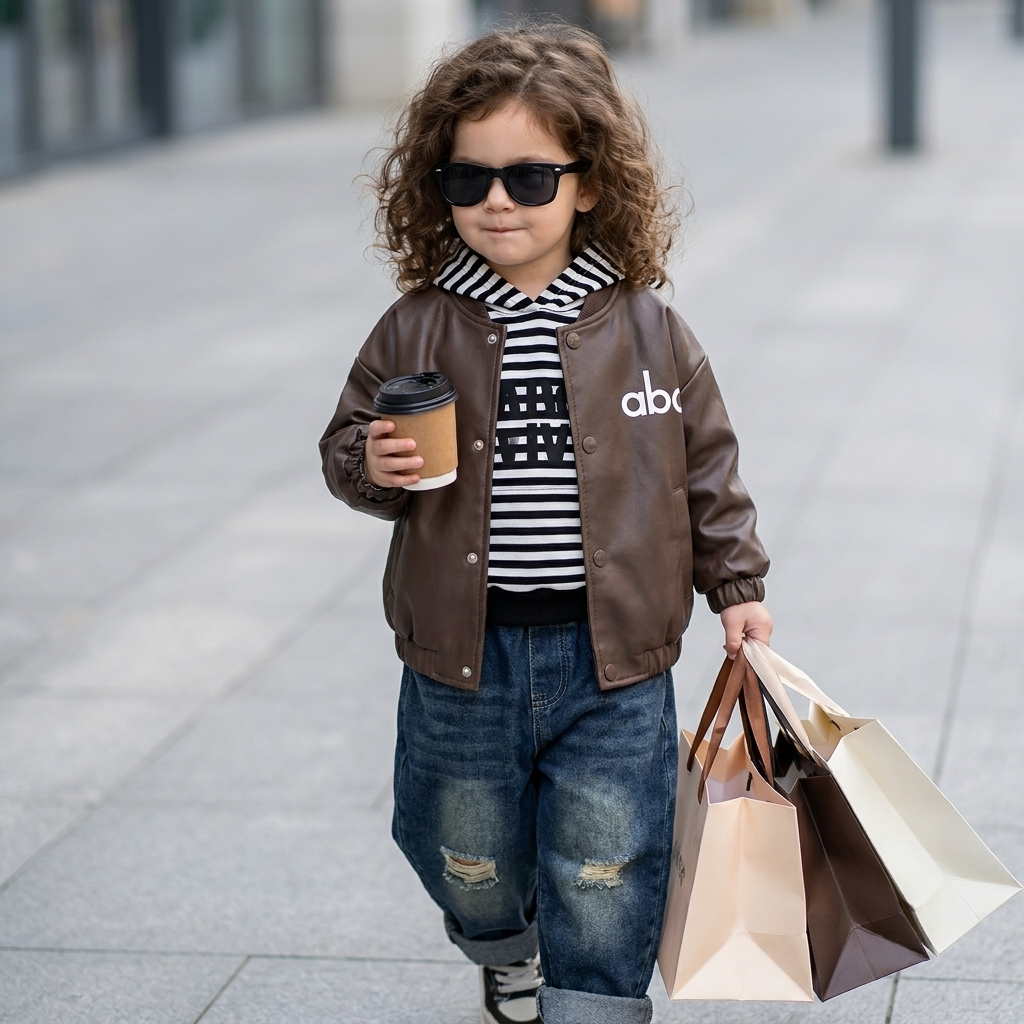 Kids 3PC Leather Jacket, Shirt & Denim Pants Set – Unisex