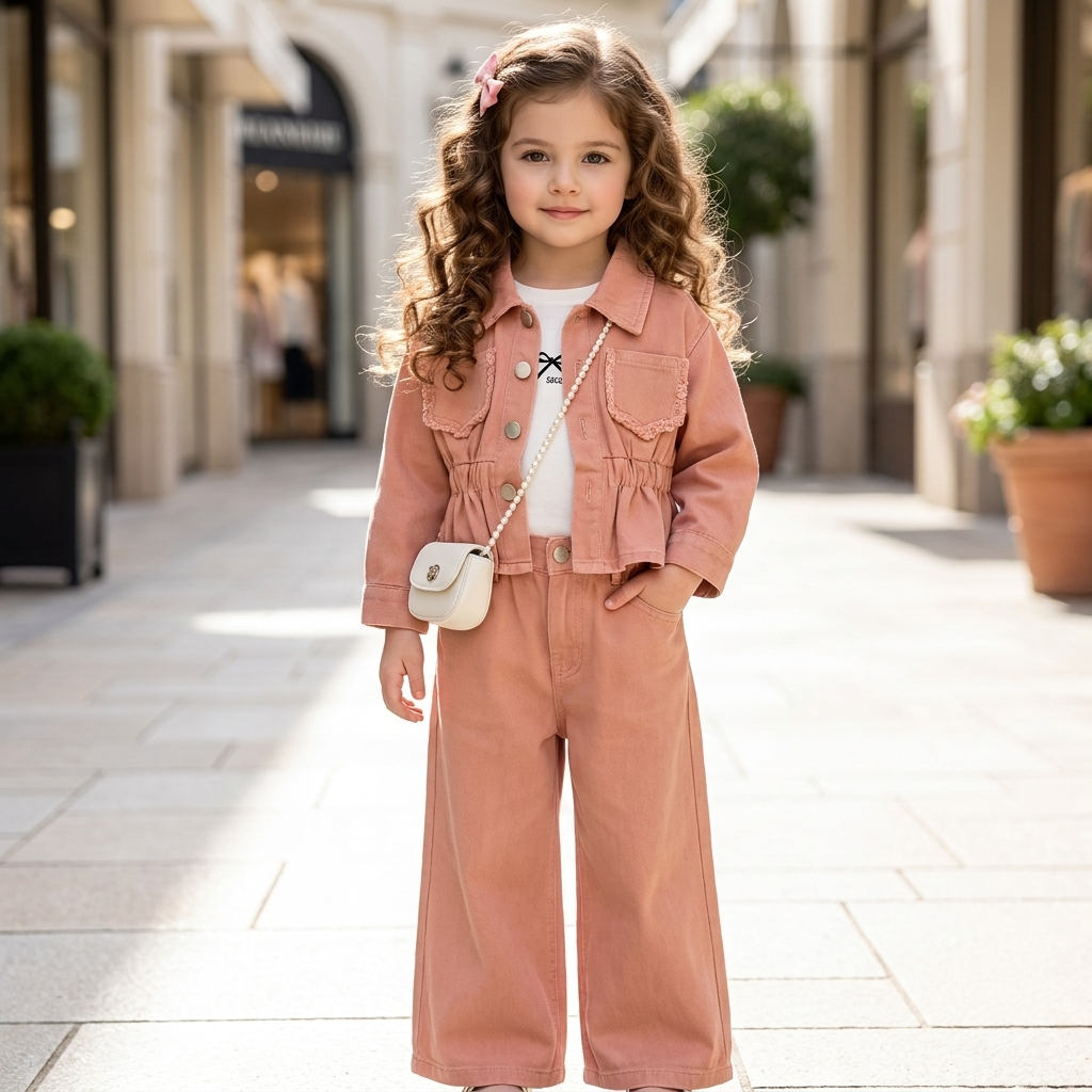 Girls 4-Piece Denim Style Outfit with Bag